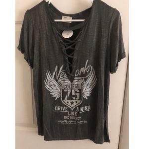 Lace Up Grey Graphic T-shirt